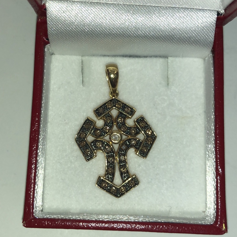 Solid 10K (not 14K) Yellow Gold Diamond Religious Cross Pendant for Necklace